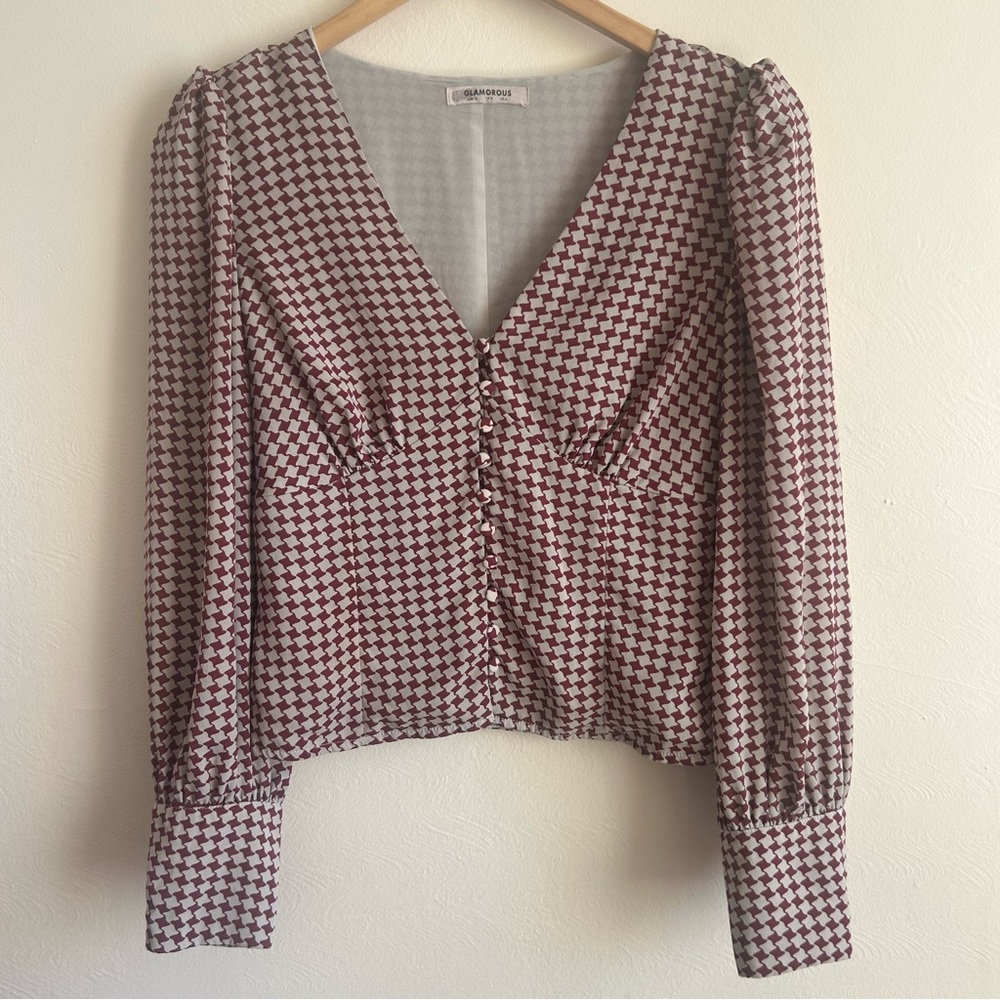 Anthropologie Glamorous Castlecore Checked Milkmaid Blouse - Puffed Sleeve Sz 4